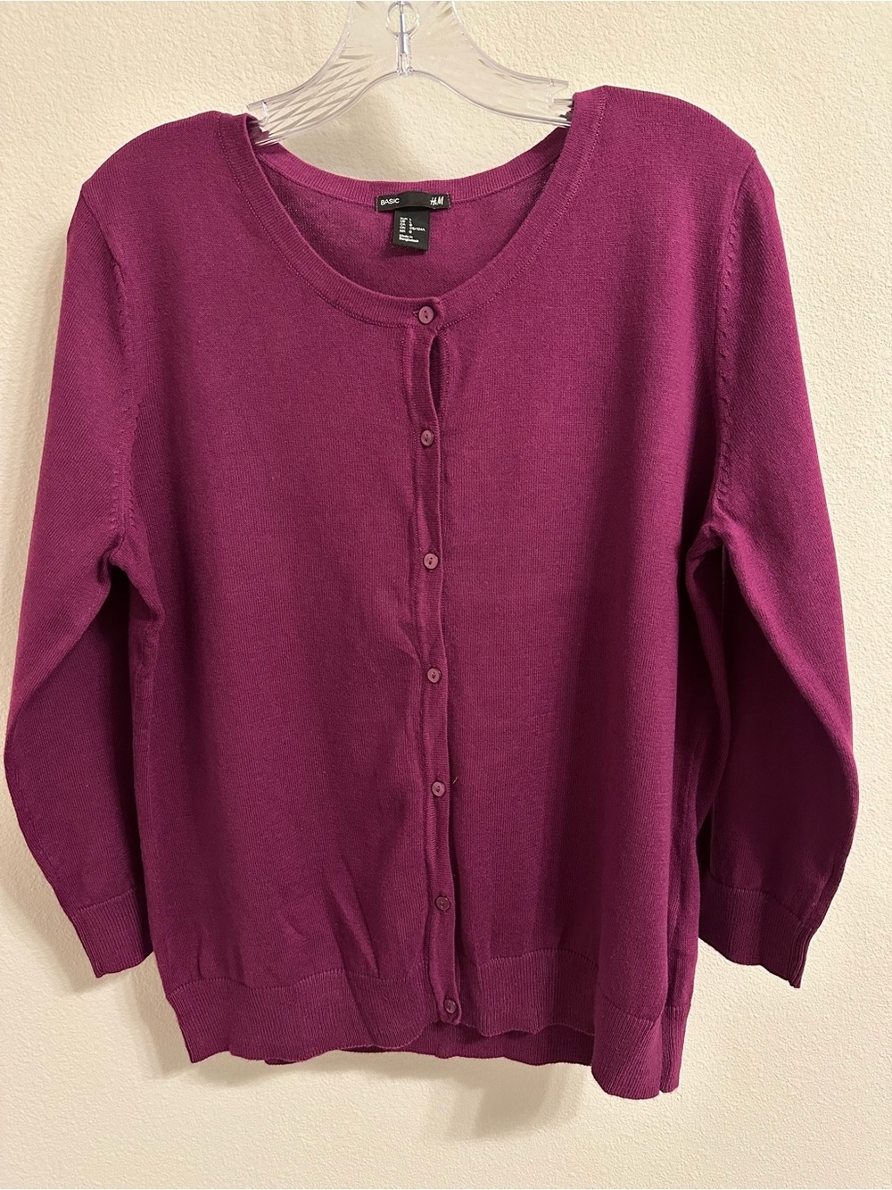 H&M Women's Magenta Button-Front Cardigan Sweater size L 100% cotton